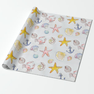 Nautic Ocean Beach Pastel Starfish Seashell Geschenkpapier
