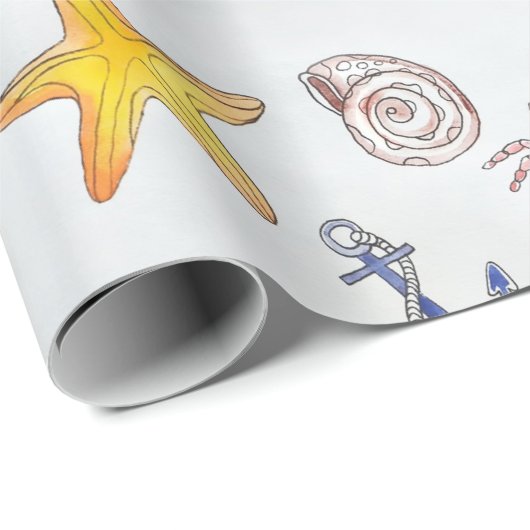 Nautic Ocean Beach Pastel Starfish Seashell Geschenkpapier (Rolleneckpunkt)