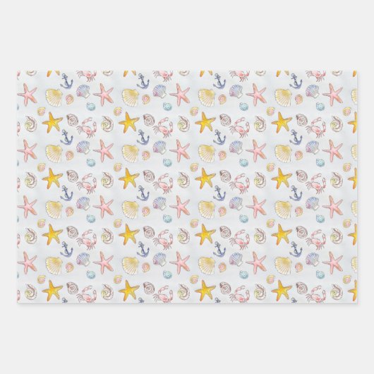 Nautic Ocean Beach Pastel Starfish Seashell Geschenkpapier Set (Vorderseite 2)