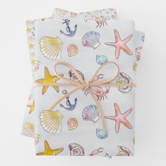 Nautic Ocean Beach Pastel Starfish Seashell Geschenkpapier Set (Beispiel)