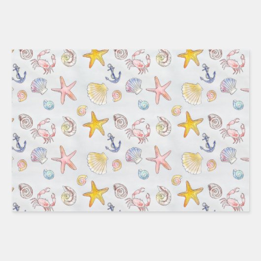 Nautic Ocean Beach Pastel Starfish Seashell Geschenkpapier Set (Vorderseite)