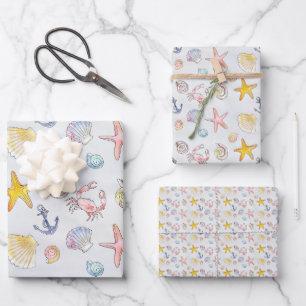 Nautic Ocean Beach Pastel Starfish Seashell Geschenkpapier Set