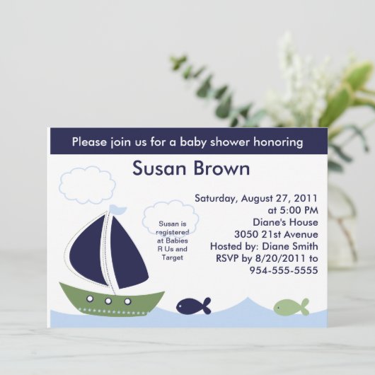 Nautic/Ocean/Sailboats Kinderdusche Einladung (Stehend Vorderseite)