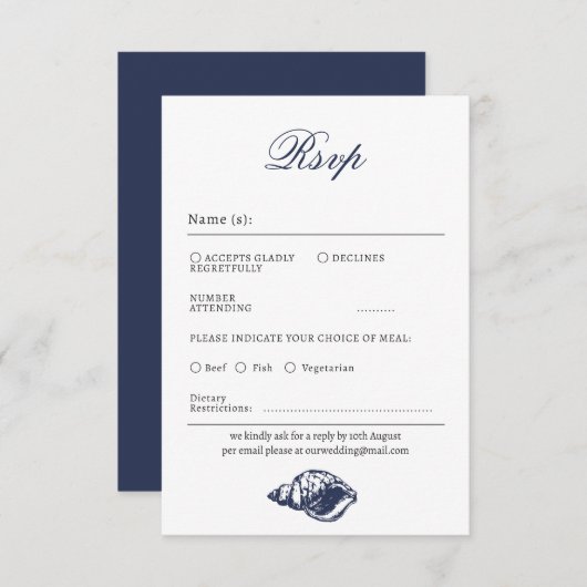 Nautic Oceanic Dunkle Marine Wedding Rsvp Card (Vorne/Hinten)