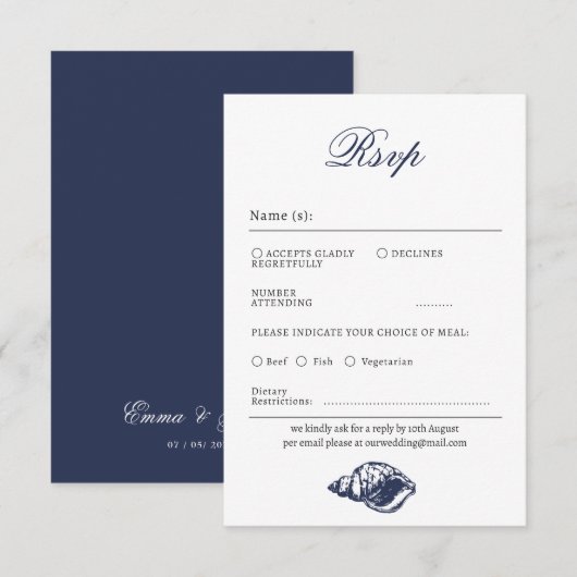Nautic Oceanic Dunkle Marine Wedding Rsvp Card Karte (Vorne/Hinten)