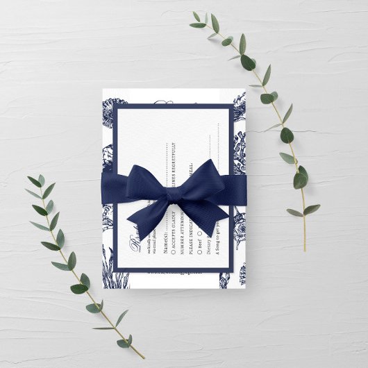 Nautic Oceanic Dunkle Marine Wedding Rsvp Card Karte