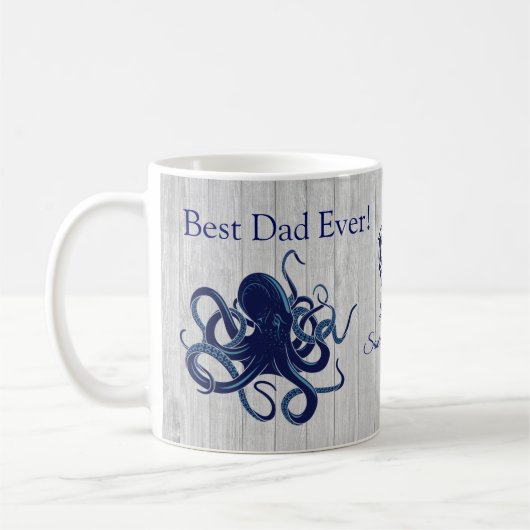Nautic Octopus Tintenfisch Navy Blauer bester Vate Kaffeetasse (Links)