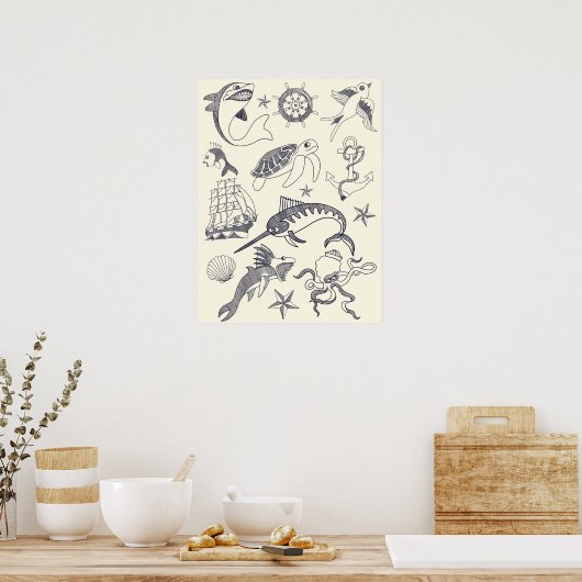 Nautic Old Sailor Tattoos Collage Poster (Küche)