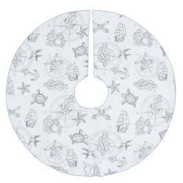Nautic Old Sailor Tattoos Gemustert Grau Polyester Weihnachtsbaumdecke