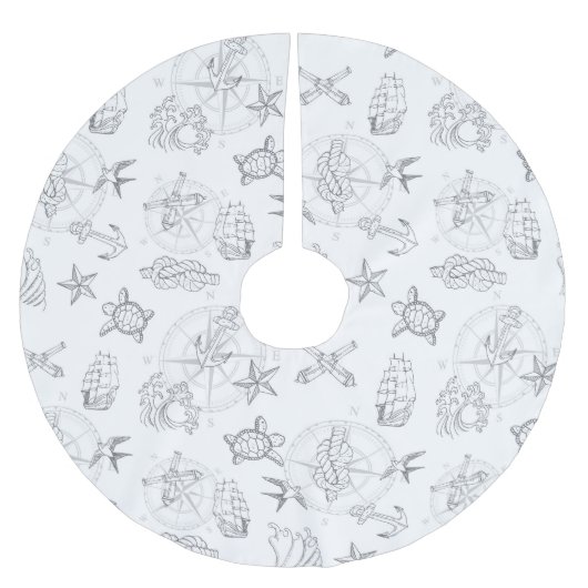 Nautic Old Sailor Tattoos Gemustert Grau Polyester Weihnachtsbaumdecke (Vorderseite)