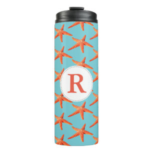 Nautic Orange Starfish Monogram Thermosbecher