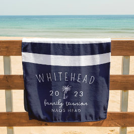 Nautic Palm Stripe Navy Monogram Strandtuch