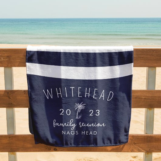 Nautic Palm Stripe Navy Monogram Strandtuch
