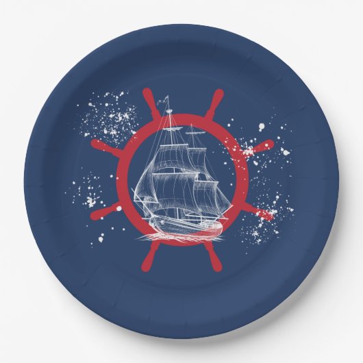 Nautic Party Sailboat Blue Pappteller (Vorderseite)