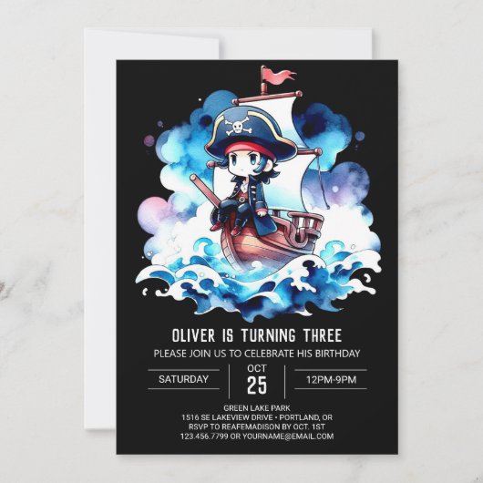Nautic Pastel Pirate Geburtstag Einladung (Vorderseite)