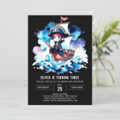Nautic Pastel Pirate Geburtstag Einladung (Stehend Vorderseite)