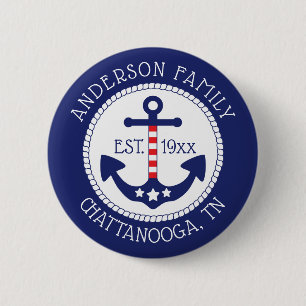 Nautic Patriotic Anchor Familienname Button
