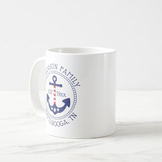 Nautic Patriotic Anchor Familienname Kaffeetasse (Vorderseite Links)
