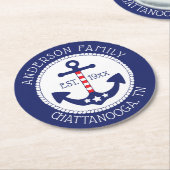 Nautic Patriotic Anchor Familienname Runder Pappuntersetzer (Angewinkelt)