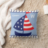 Nautic Patriotic Sailboat mit Geburtsstaten Kissen (Decke)