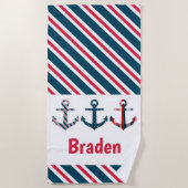 Nautic Pattern Anker Personalisiert Beach Handtuch (Vorderseite)