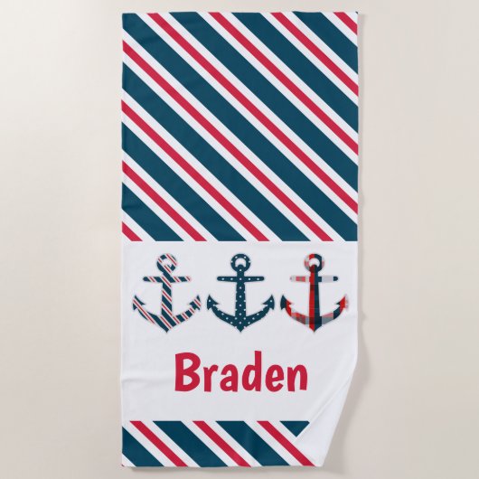 Nautic Pattern Anker Personalisiert Beach Handtuch (Vorderseite)