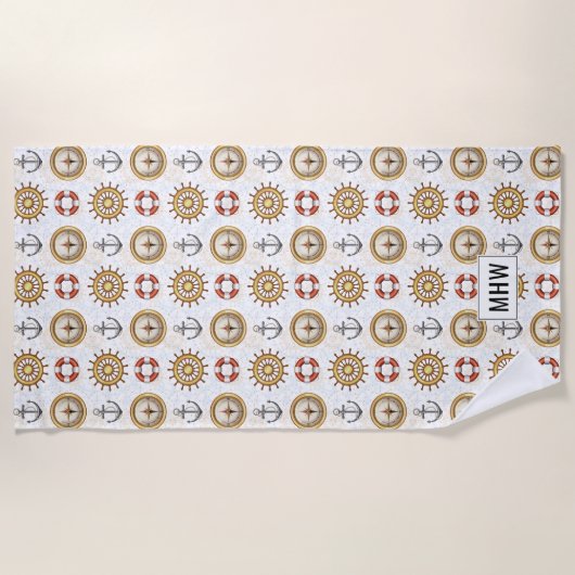 Nautic Pattern Custom Mongram Beach Handtuch (Vorderseite)
