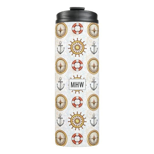 Nautic Pattern Custom Monogram Tumbler Thermosbecher (Vorderseite)