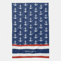 Nautic Personalisiert Navy Blue White Anchor Geschirrtuch