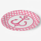 Nautic Pink Anchor Kariert Paper Teller (Schrägansicht)