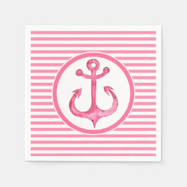 Nautic Pink Anchor Striped Paper Napkins Serviette
