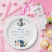 Nautic Pink Blush Blue Floral Anchor Hochzeit Pappteller (Party)