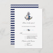 Nautic Pink Blush Blue Floral Anchor Hochzeit RSVP Karte (Vorne/Hinten)
