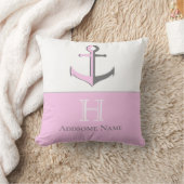 Nautic Pink Gray Anchor Coastal Mit Monogramm Kissen (Decke)
