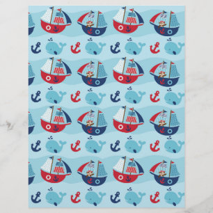 Nautic Pirate Whale Scrapbook Paper