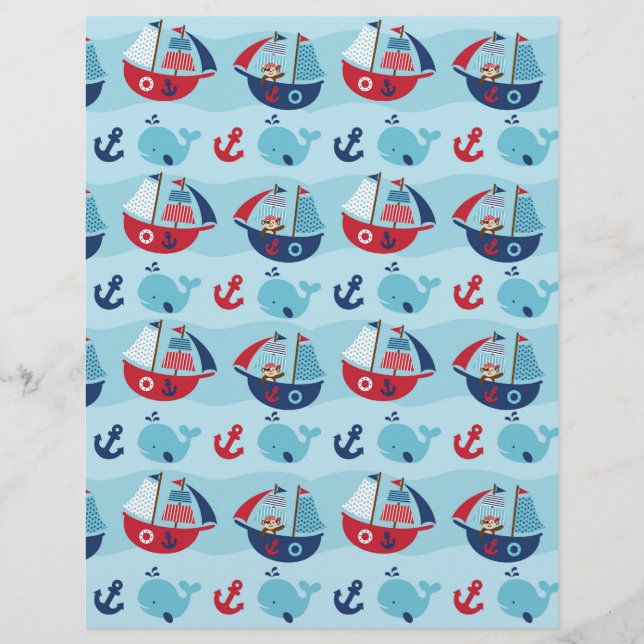 Nautic Pirate Whale Scrapbook Paper (Vorderseite)