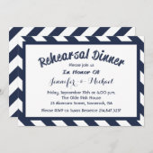 Nautic Probe Dinner Navy Blue & White Strip Einladung (Vorne/Hinten)