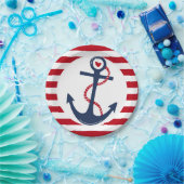 Nautic Red Blue Anchor Ocean Event Pappteller (Party)