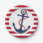 Nautic Red Blue Anchor Ocean Event Pappteller (Vorderseite)