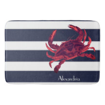 Nautic Red Crab Navy Blue White Stripes