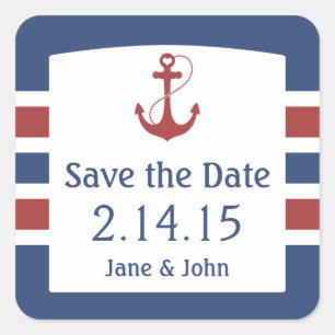 Nautic Red Heart Anchor Save the Date Quadratischer Aufkleber