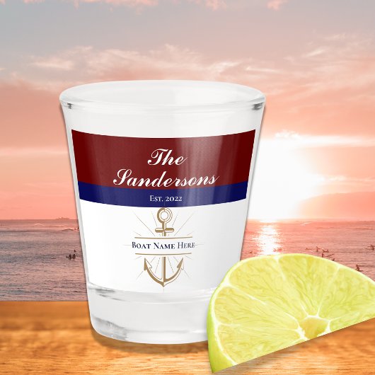 Nautic Red maroon burgundy Monogram Lake House Schnapsglas