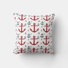 Nautic Red White and Blue Anchors Kissen