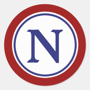 Nautic Red White and Blue Monogram Runder Aufkleber