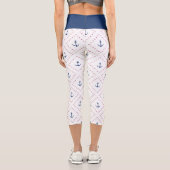Nautic Red White Blue Anchor Muster Capri Leggings (Rückseite)