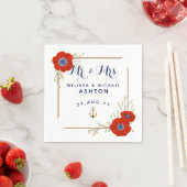 Nautic ⚓ Red White & Blue Anemone Dated Wedding Serviette (Beispiel)