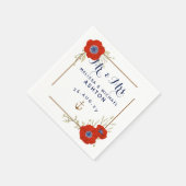 Nautic ⚓ Red White & Blue Anemone Dated Wedding Serviette (Ecke)