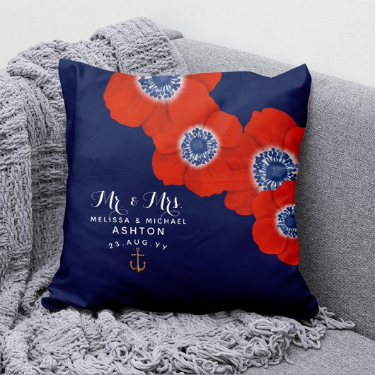 Nautic Red White & Blue Anemones Dated Keepake Kissen
