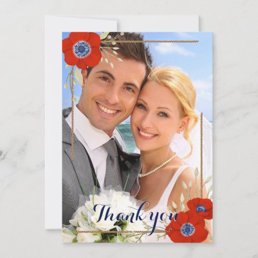 Nautic Red White Blue Anemones 📸 Foto Vielen Dank Dankeskarte (Vorderseite)