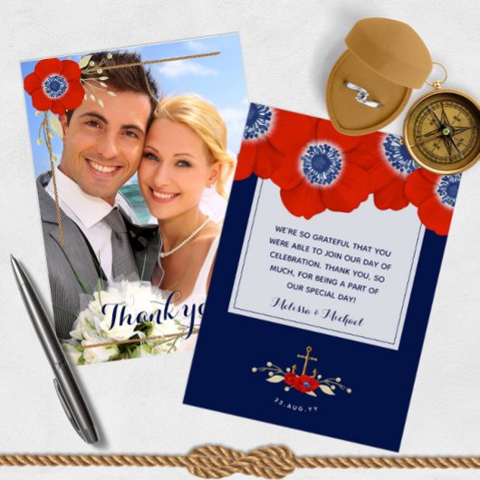 Nautic Red White Blue Anemones 📸 Foto Vielen Dank Dankeskarte